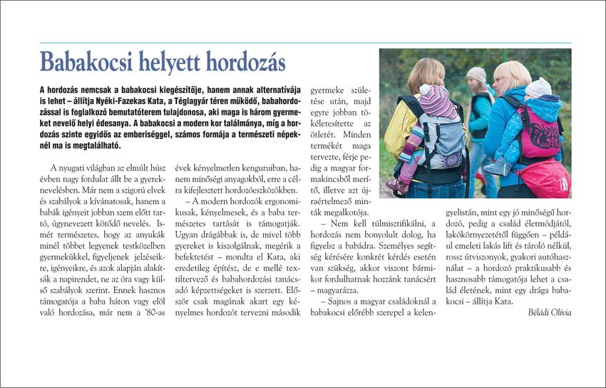 Magyarinda babahordozás a Pesterzsébet újságban